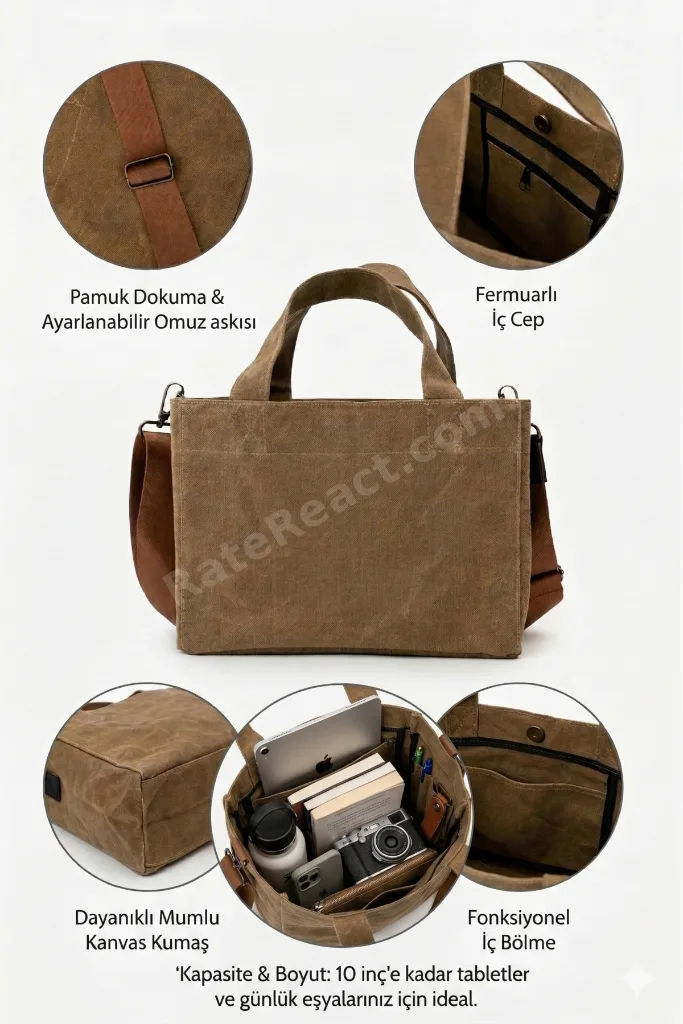 Kanvas Askılı Günlük Kullanım Omuz Ve El Çantası Tote Bag - Sert Kumaş
