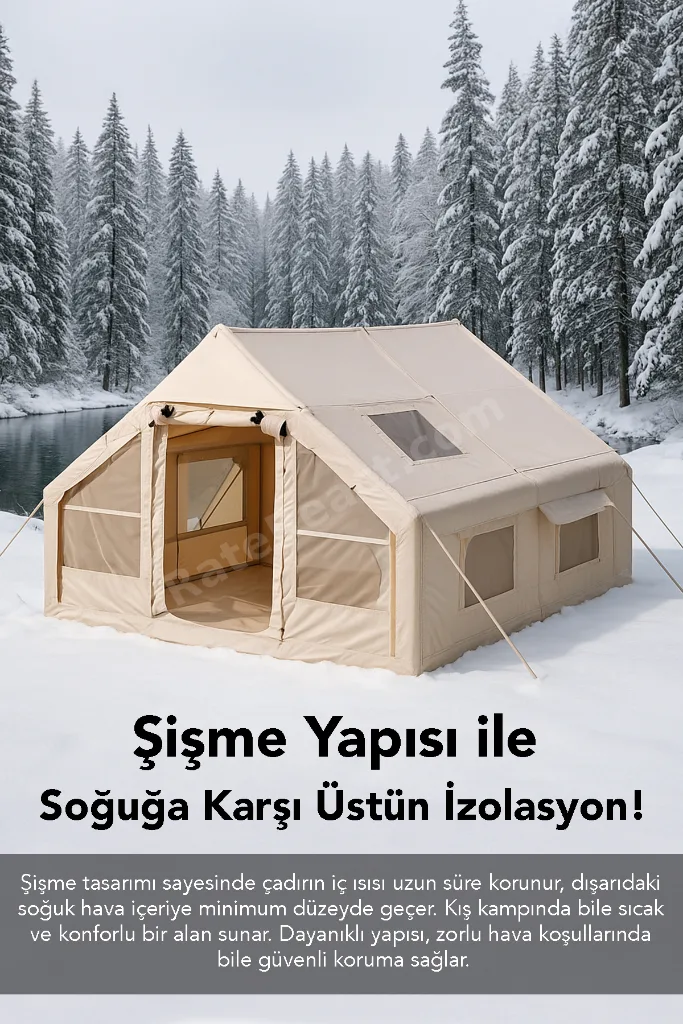 12 Kişilik Şişme Kamp Çadırı - 4 Mevsim Su Geçirmez Pencereli Kamp Çadırı 300x400 cm