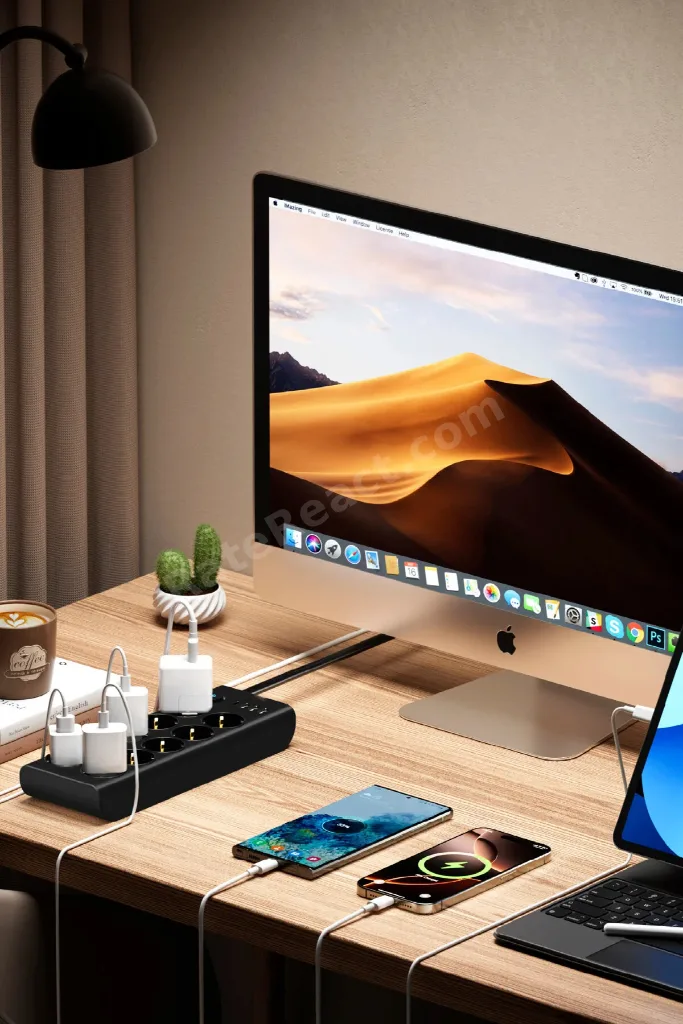 10'lu 2MT Uzatma Kablolu Çoklu Priz Akım Korumalı Grup Uzatma Priz 3X USB 1X Type-C Çıkışlı Priz