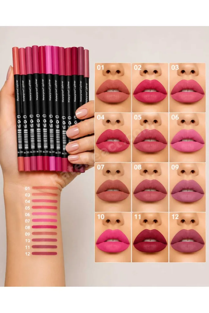 12’li Dudak Kalemi Seti | Suya Dayanıklı Yoğun Pigment Lipliner Koleksiyonu