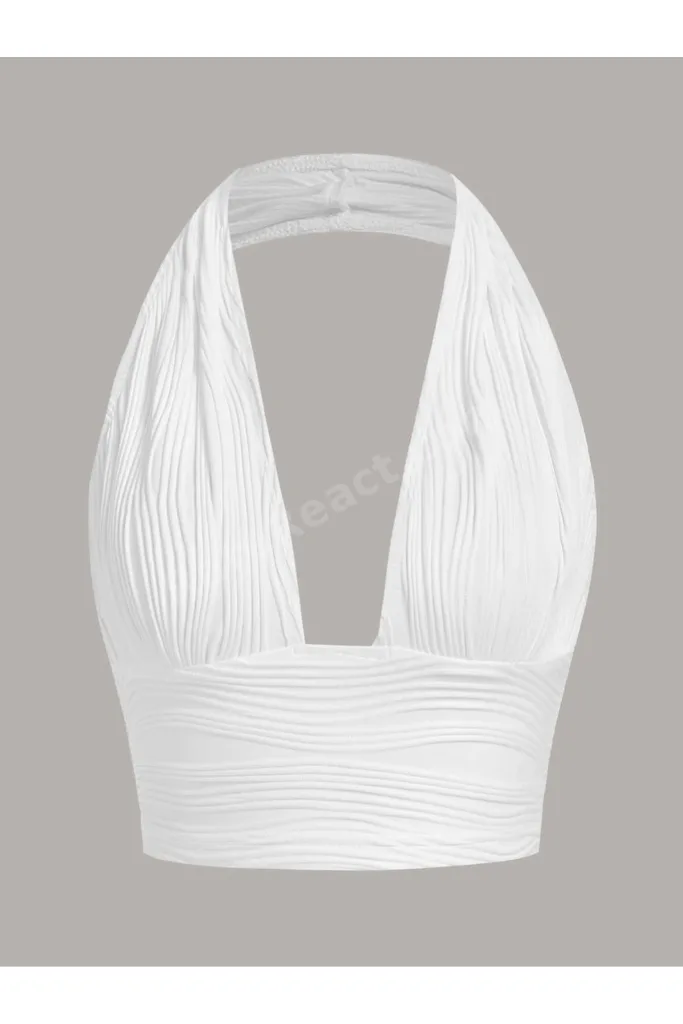 Elastanlı Halter Yaka Crop Dekolteli Bluz