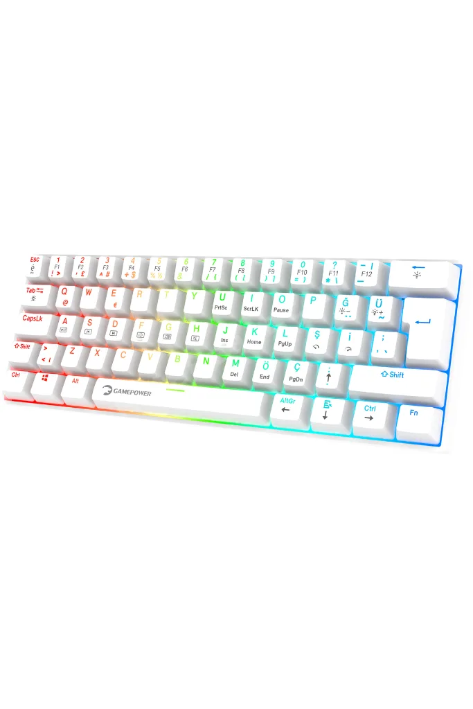 Lyra RGB 60M 62Tuş Beyaz Mekanik Kablolu Blue Switch Klavye - 3 Yıl Garantili