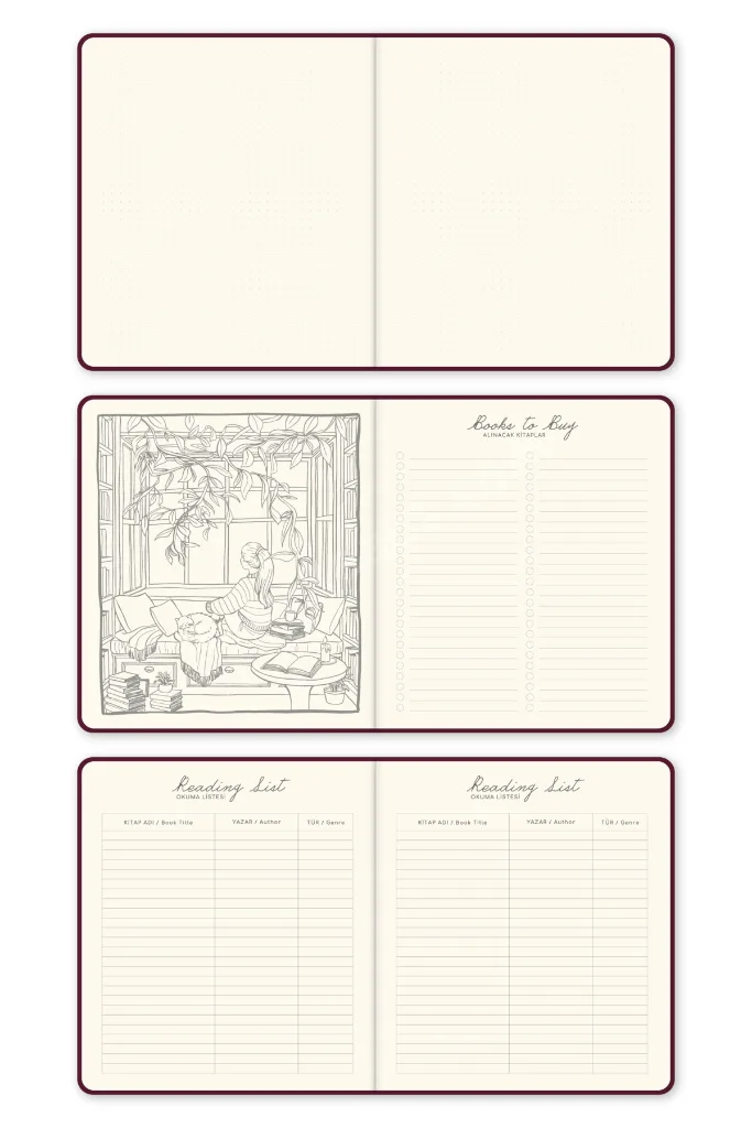 Charm Takılabilen Reading Journal - Okuma Günlüğü 18x20 cm Bordo