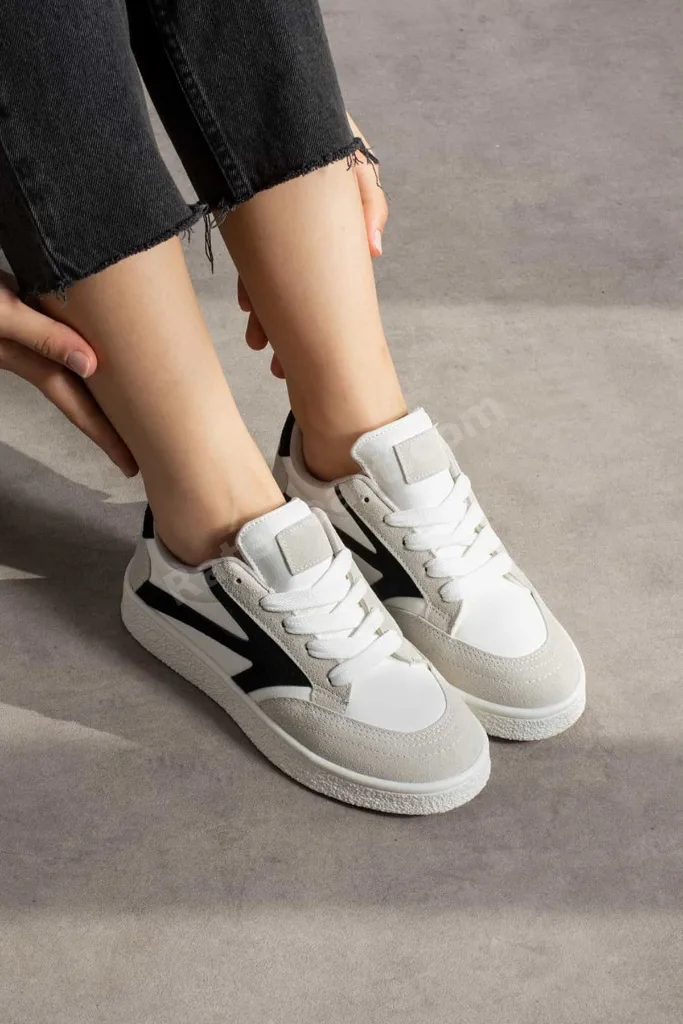 Beyaz Siyah Kadın Bağcıklı Spor Ayakkabı Sneaker Günlük Okul 121NAV