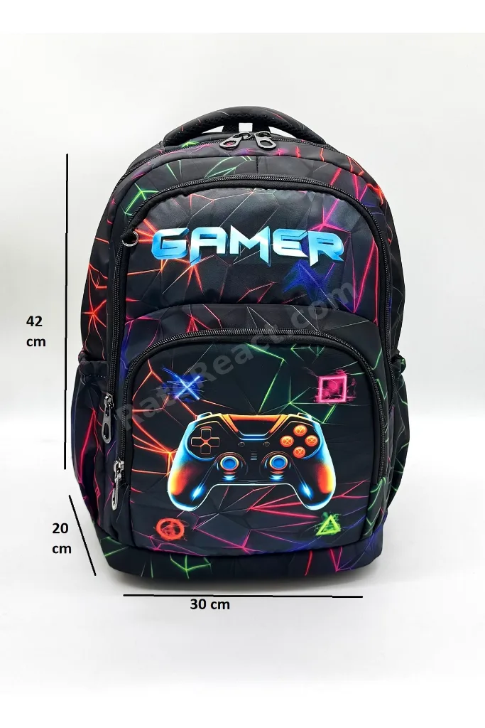 Gamer Desen Ortopedik Sırt Destekli Termal Beslenmelik ve Kalemlikli Sırt İlkokul Çantası / 2900