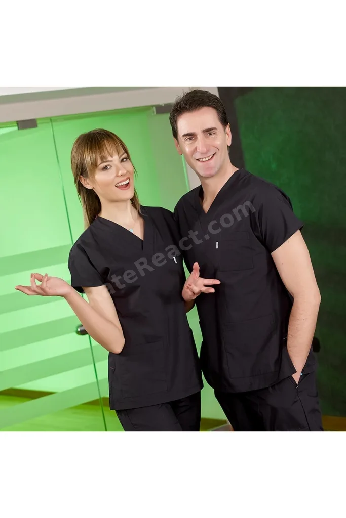 Siyah Dr. Greys Doktor Hemşire Medikal Scrubs Takım Terikoton Kumaş