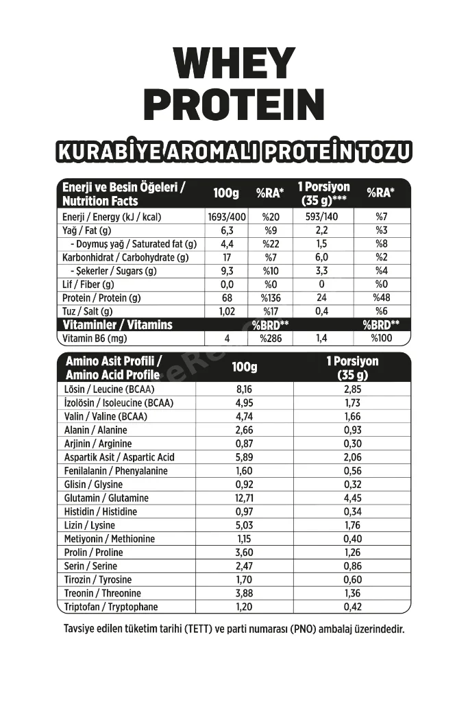 Whey Protein Tozu Kurabiye Aromalı (525 g) x 2 Adet