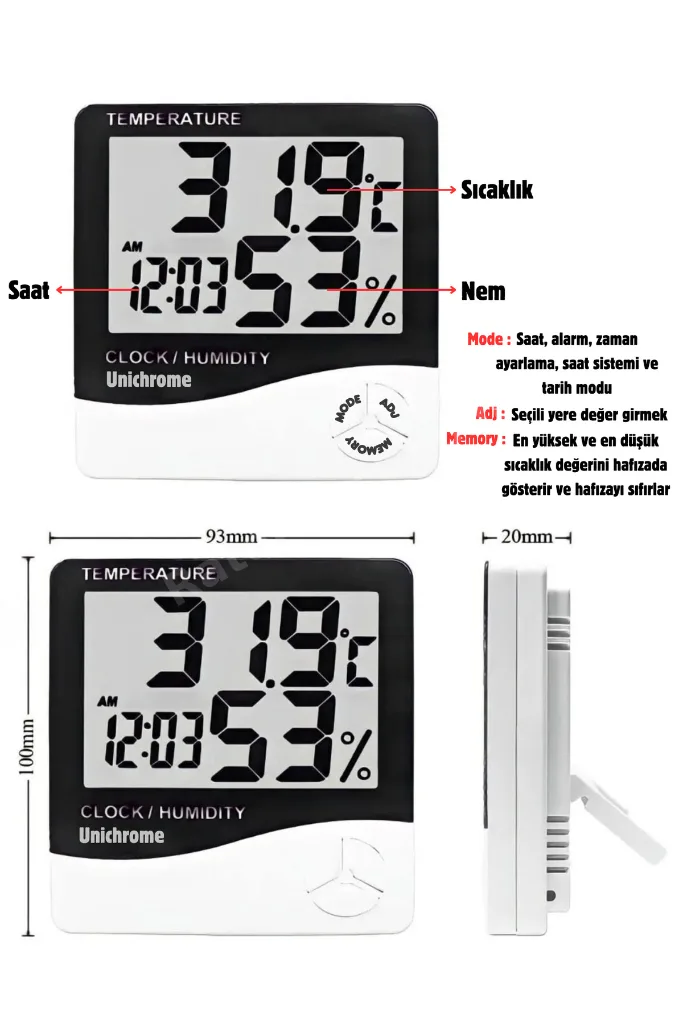 Dijital Oda Termometre Sıcaklık Ve Nem Ölçer Masa Saati Alarm