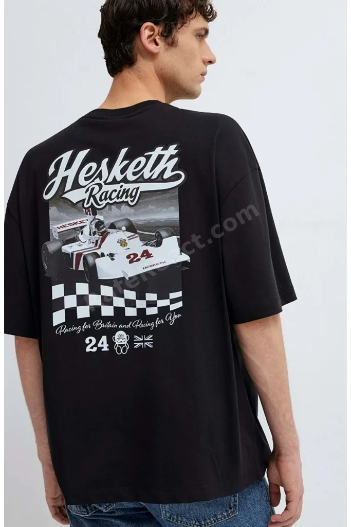 M0613354 Hasketti 24 Racing Baskılı Tişört Erkek T-Shirt SİYAH