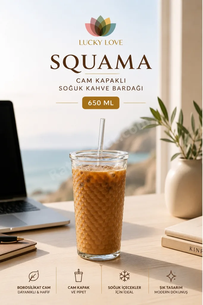 Squama Cam Kapaklı Borosilikat Soğuk Kahve Bardağı – 650 ml