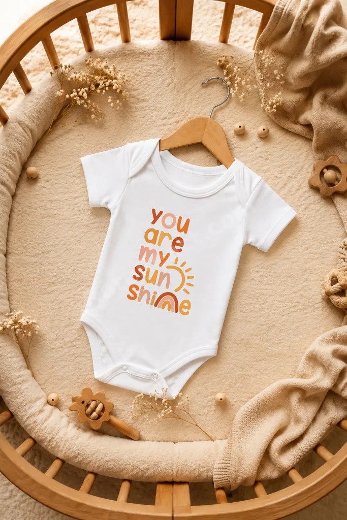 You Are Sunshine Baskılı Kısa Kollu Bebek Zıbını Çıtçıtlı Body Beyaz %100 Pamuk
