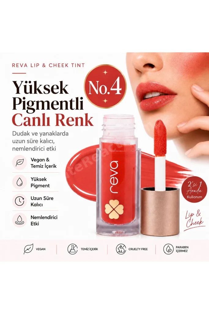 Vegan & Temiz İçerikli Lip & Cheek Tint – 2’si 1 Arada Doğal Renk, Nem ve Işıltı