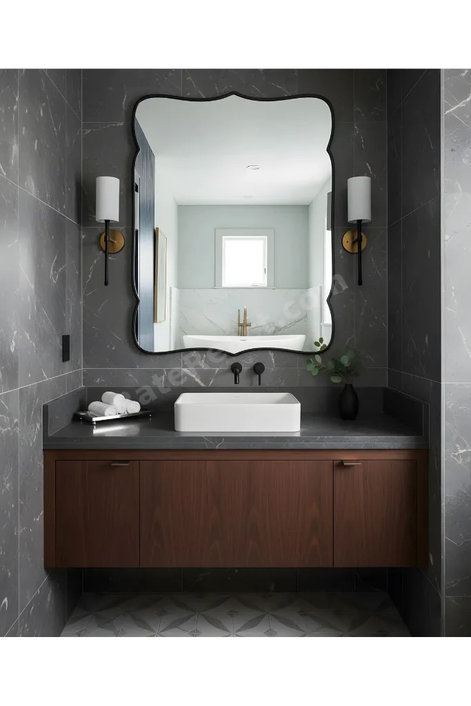 Premium Şık Ahşap Çerçeveli Asimetrik Ayna Ev Dekoru Estetik Duvar Aynası Banyo Aynası