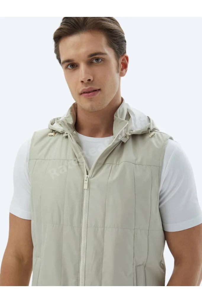 Açık Haki Regular Fit Kapüşonlu Casual Dokuma Spor Yelek