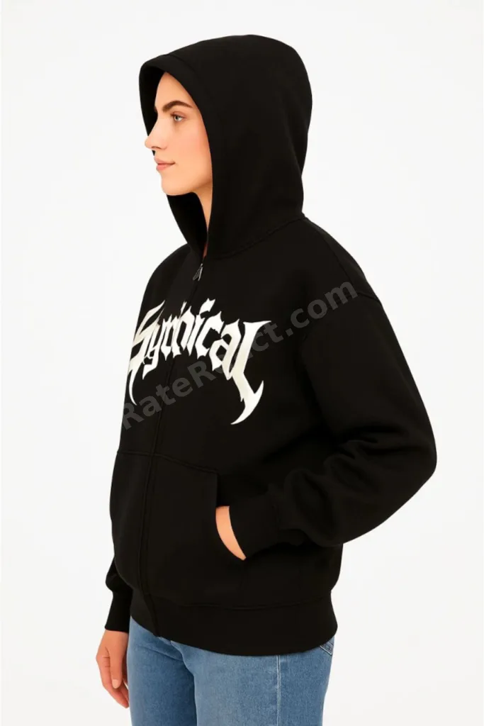 Oversize Kapüşonlu Sweatshirt Hoodie 3 İplik Şardonlu Pamuklu Kumaş, Önü Baskılı, Fermuarlı Raha...