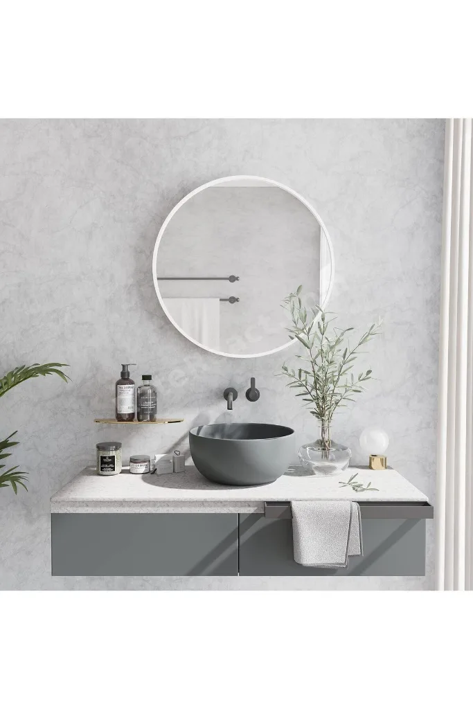 ayna,yuvarlak ayna,banyo aynası Beyaz Dekoratif Yuvarlak Duvar Aynası 45cm