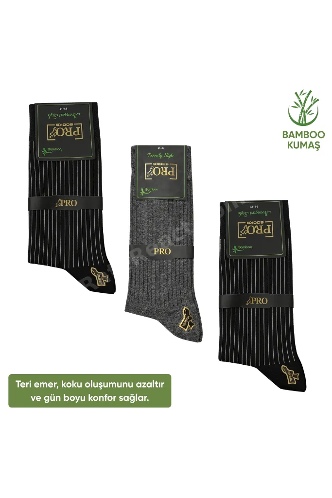 Bambu Erkek Soket Çorap - 3 Çift - Dikişsiz - Malta - 17671 - Set 1