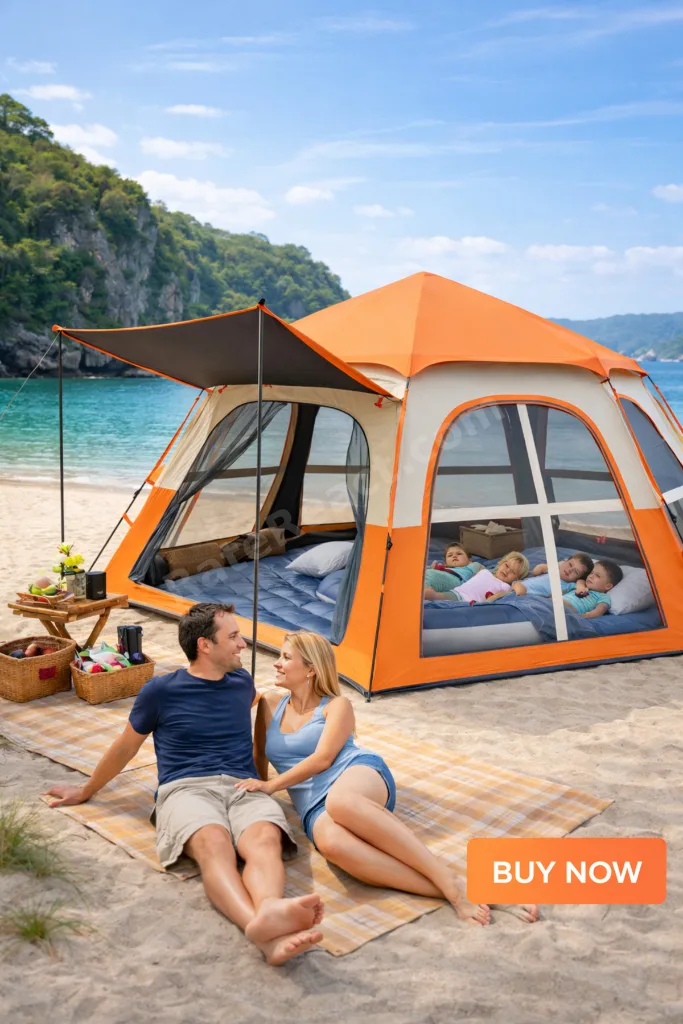 6 Kişilik Büyük Aile Kamp Çadırı Otomatik 280x240x155 cm Su Geçirmez Tente Gölgelikli