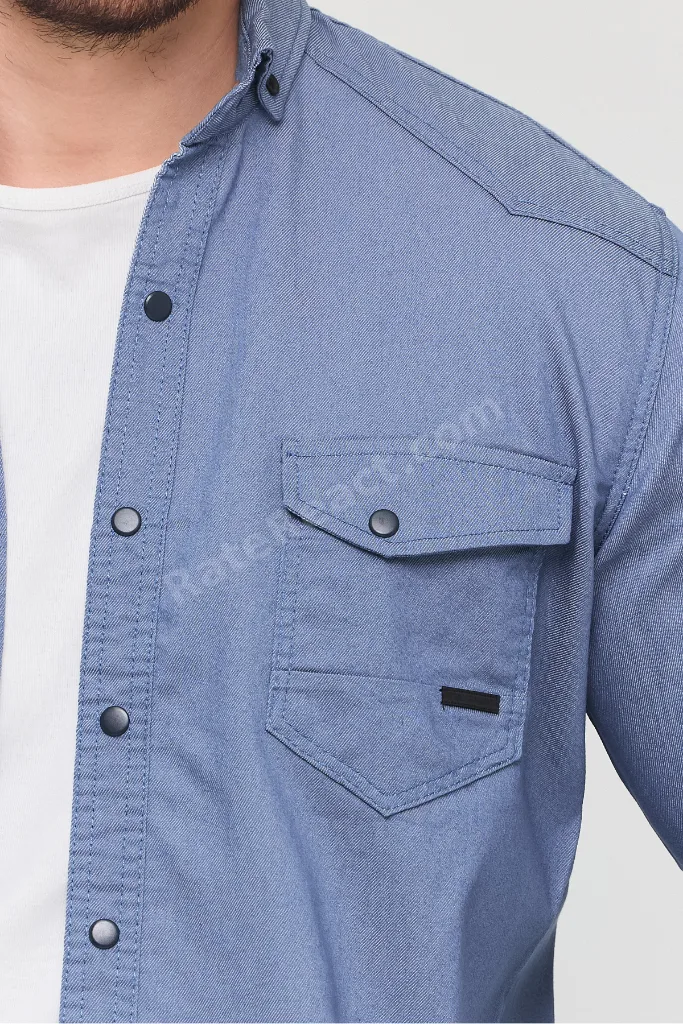 Slim Fit Erkek Kot Gömlek Mavi 5XL BEDEN 110-115 KİLO