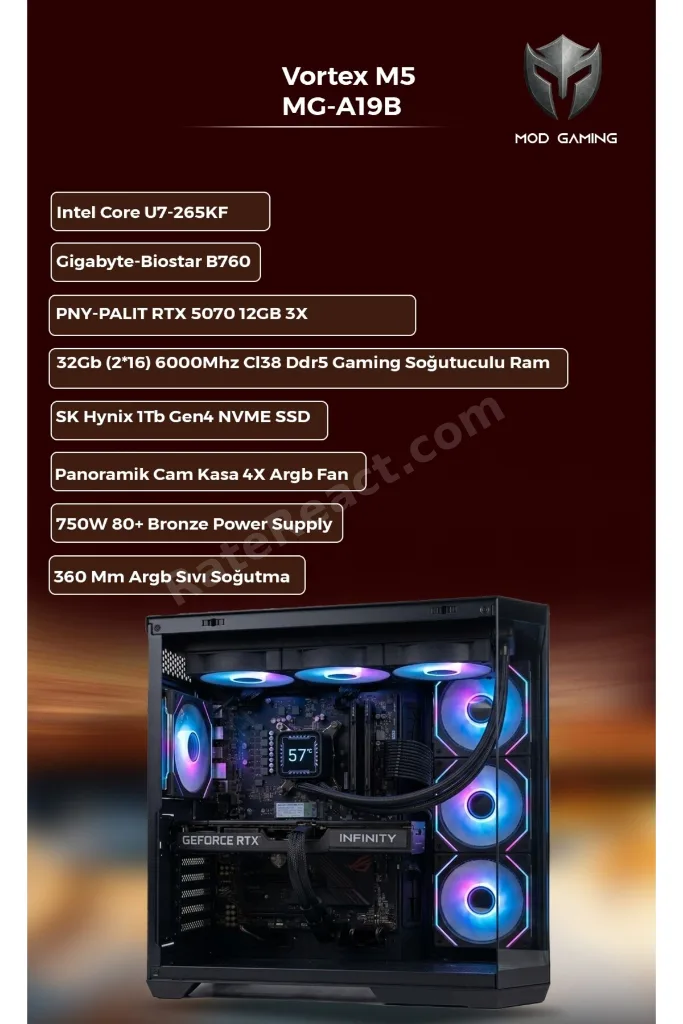 Apex Intel Core U7 265KF | RTX5070 | 32GB Ram | 1 Tb SSD | 360 mm Sıvı Soğutma | Oyuncu OEM PAKET