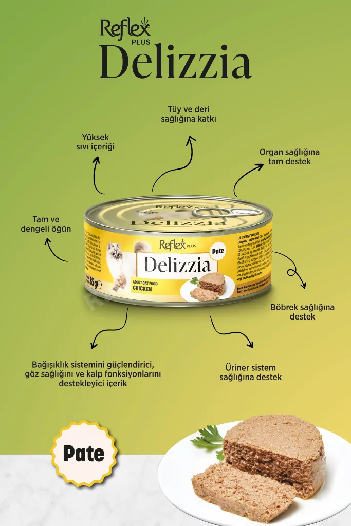 Plus Delizzia / Kıyılmış Tavuklu Yetişkin Kedi Maması 85g x 12 Adet