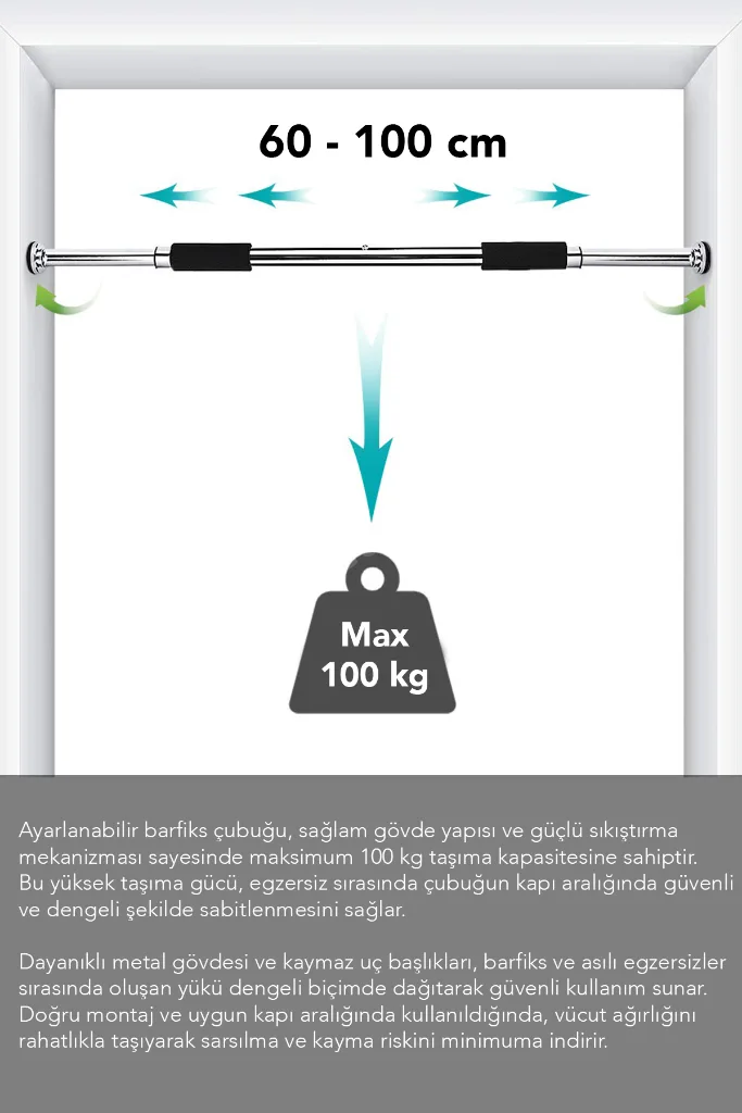 Ayarlanabilir Barfiks Çubuğu - 60-100 Cm Çift Süngerli Barfiks Demiri Spor Aleti
