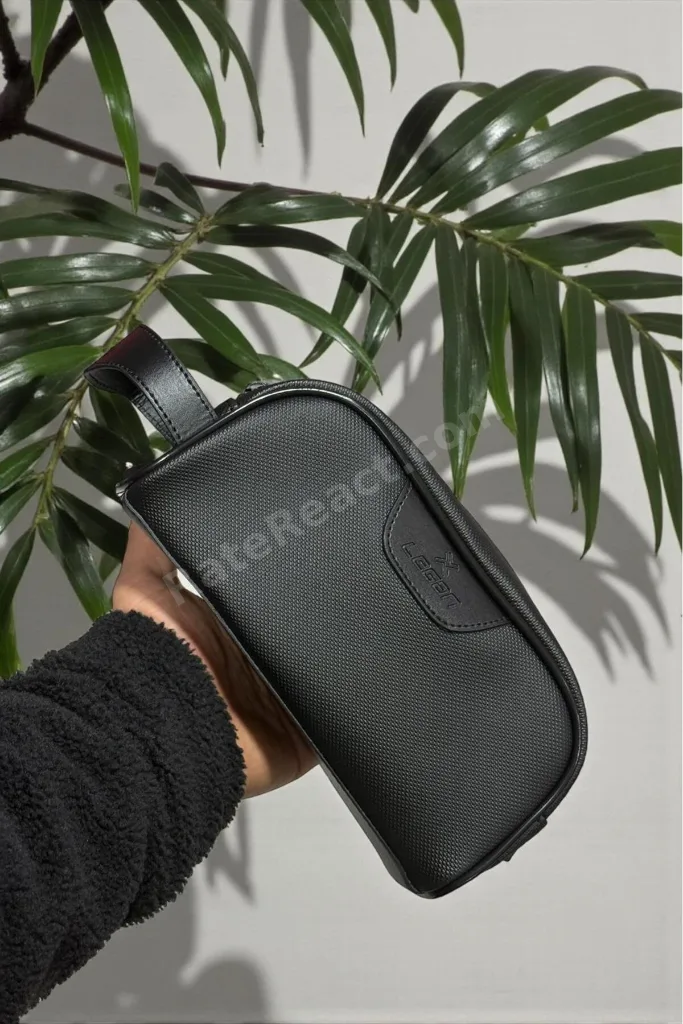 Siyah Deri Görünümlü Erkek Bakım Çantası – Seyahat Organizer Dopp Kit Tıraş ve Kozmetik Çantası 8376
