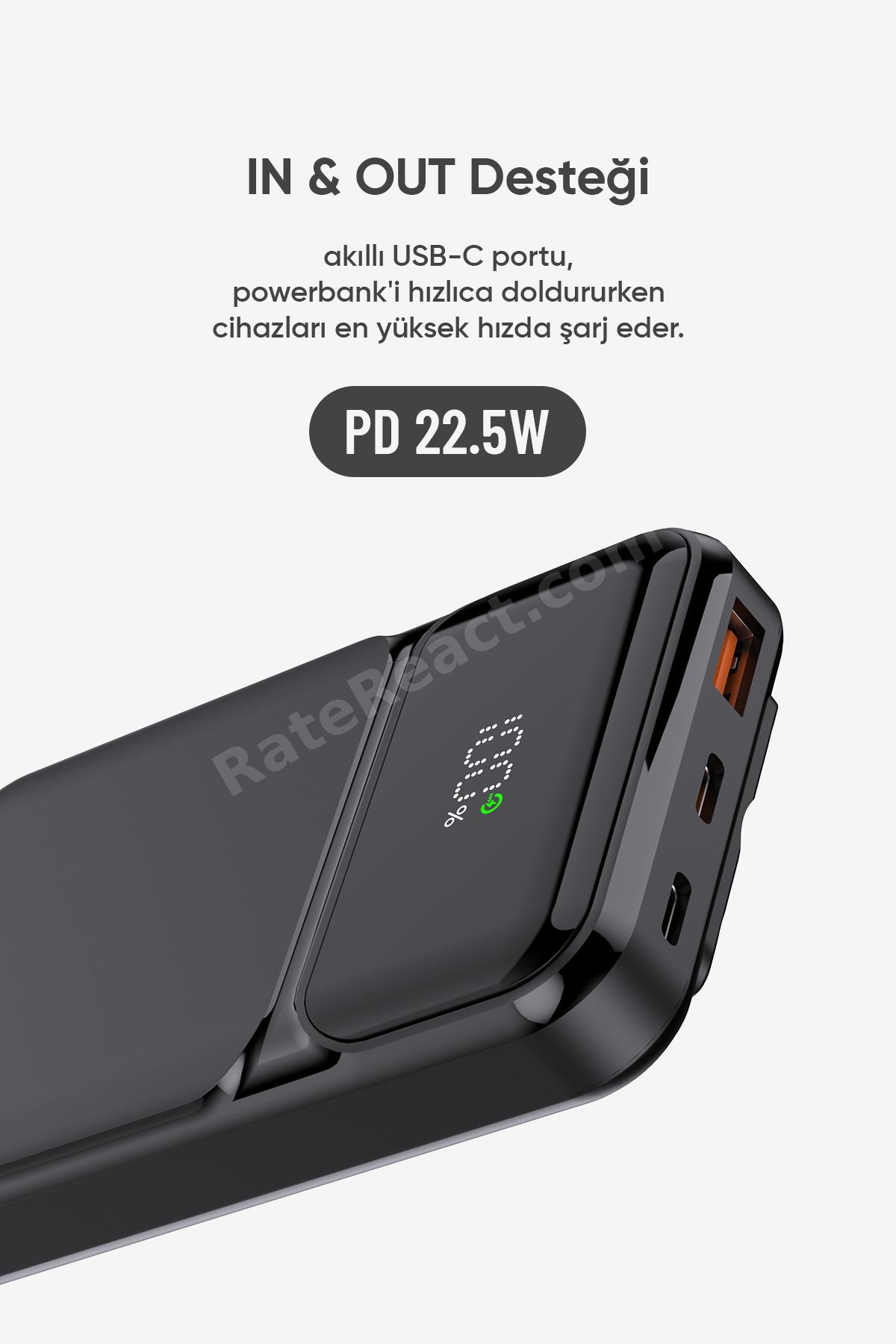 SNP-3006 10.000 Mah Hızlı Şarj LED Göstergeli Powerbank 3in1 Dahili Kablolu Taşınabilir Şarj Cihazı