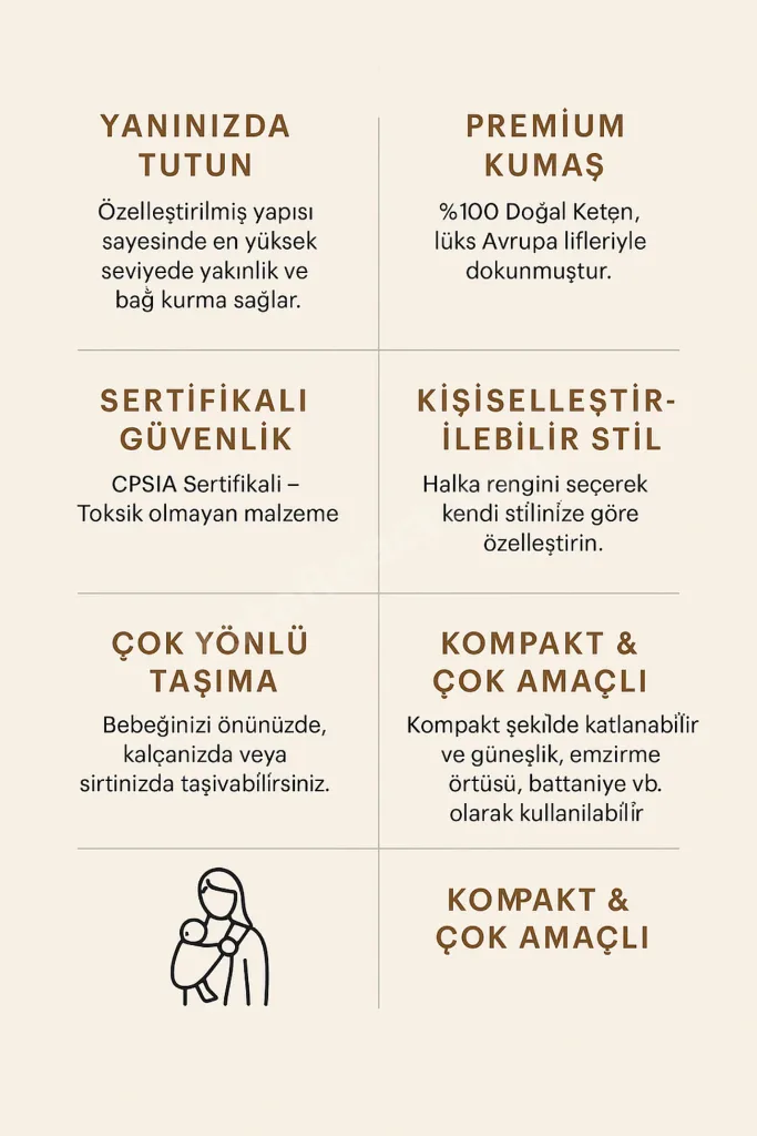 Halkalı Bebek Taşıma Şalı | %100 Pamuk | Yenidoğandan | Gold & Silver Halka | RG370