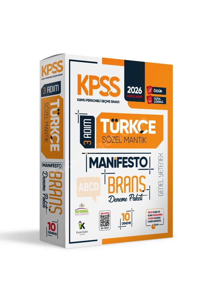 2026 KPSS Türkçe 3 Adım Manifesto Branş Deneme Paketi 10lu Dijital Çözümlü (Sözel Mantık Dahildir)