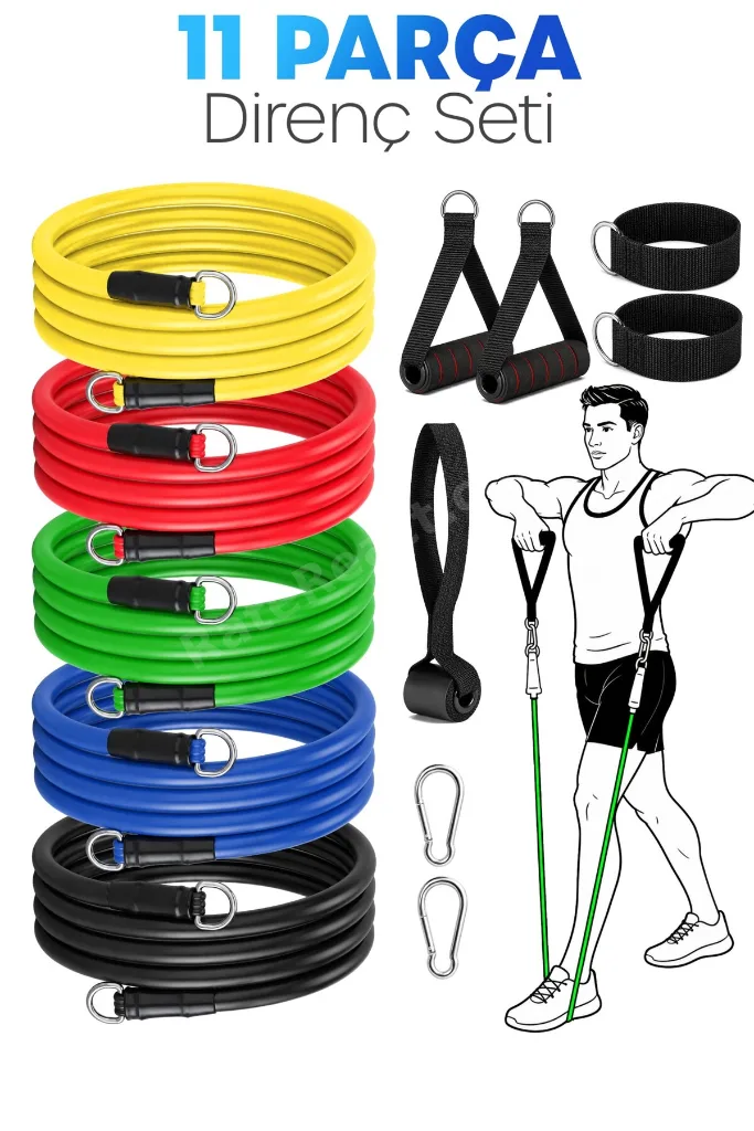 19-30 KG Ayarlanabilir Direnç Bandı Seti 11 Parça Spor Pilates Yoga Egzersiz Barfiks Spor Lastiği
