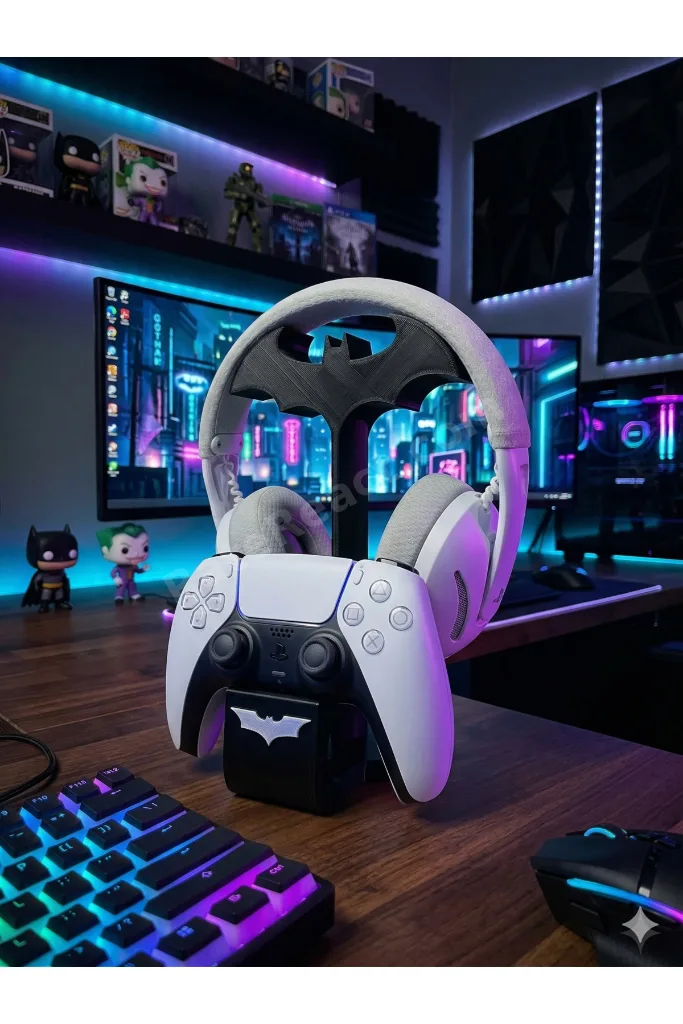 Batman Gamer Kulaklık Standı Xbox & Playtation Uyumlu Gamepad / Kol Tutucu Dekoratif 22 Cm Siyah