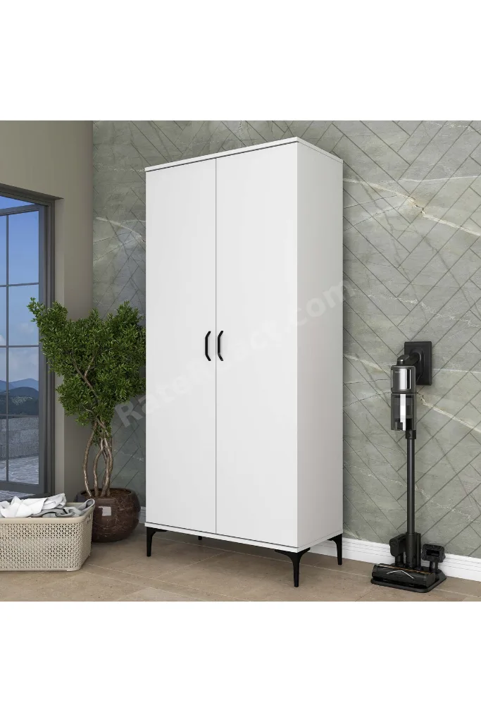 Rani KC103 Banyo Dolabı 2 Kapaklı 7 Raflı Çok Amaçlı Dolap Beyaz