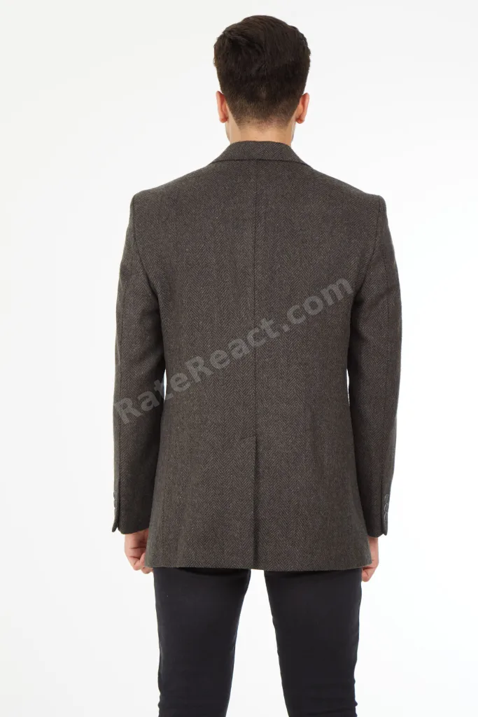 Slim Fit  Ceket Yaka Balıksırtı Kısa Palto