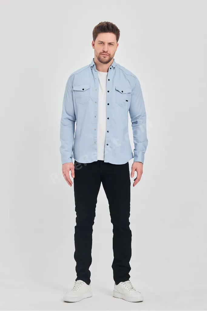 Slim Fit Erkek Kot Gömlek A.Mavi 5XL BEDEN 110-115 KİLO