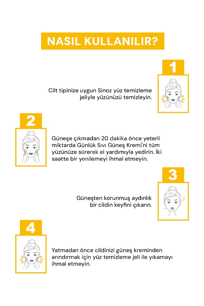 SPF50+ Günlük Kullanım Sıvı Yüz Güneş Kremi-Yeni Nesil Güneş Filtreleri-Hibrit Formül-PA++++ 50ml