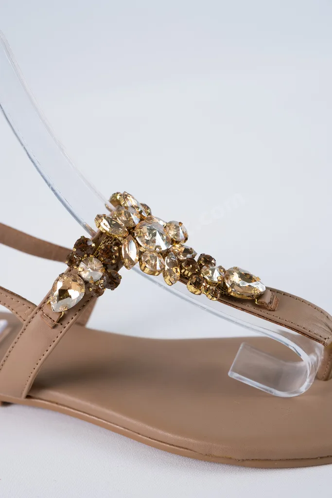 Lavion Nude Gold Taşlı Günlük Kadın Sandalet