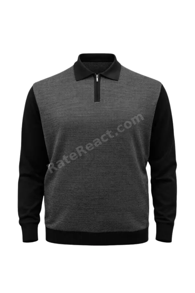 Erkek Büyük Beden Siyah Polo Yaka Fermuarlı Triko Kazak 5XL-6XL-7XL-8XL