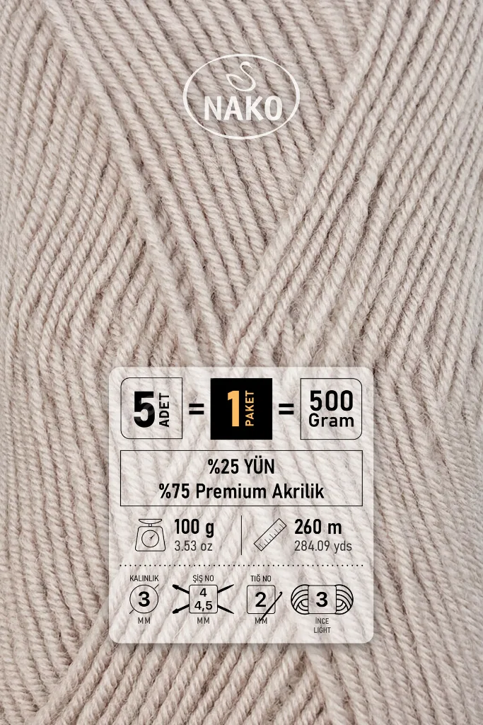 Süper İnci - 3079 Pembeli Gri - 5'li Paket - 100gr/250m - Bebek İpi - Anti Pilling Tüylenmez İp