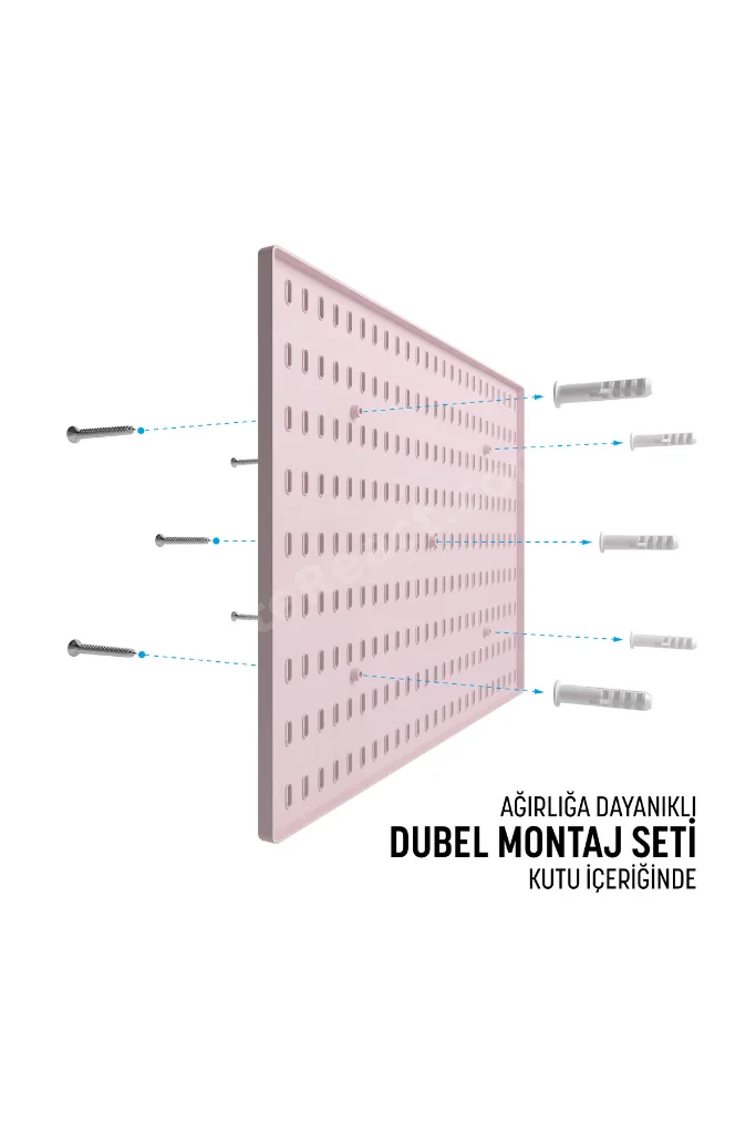 ÇOK AMAÇLI PANO ORGANİZATÖR SET 3 (52X36cm) DÜBELLİ -PANO PEMBE -AKSESUARLAR BEYAZ