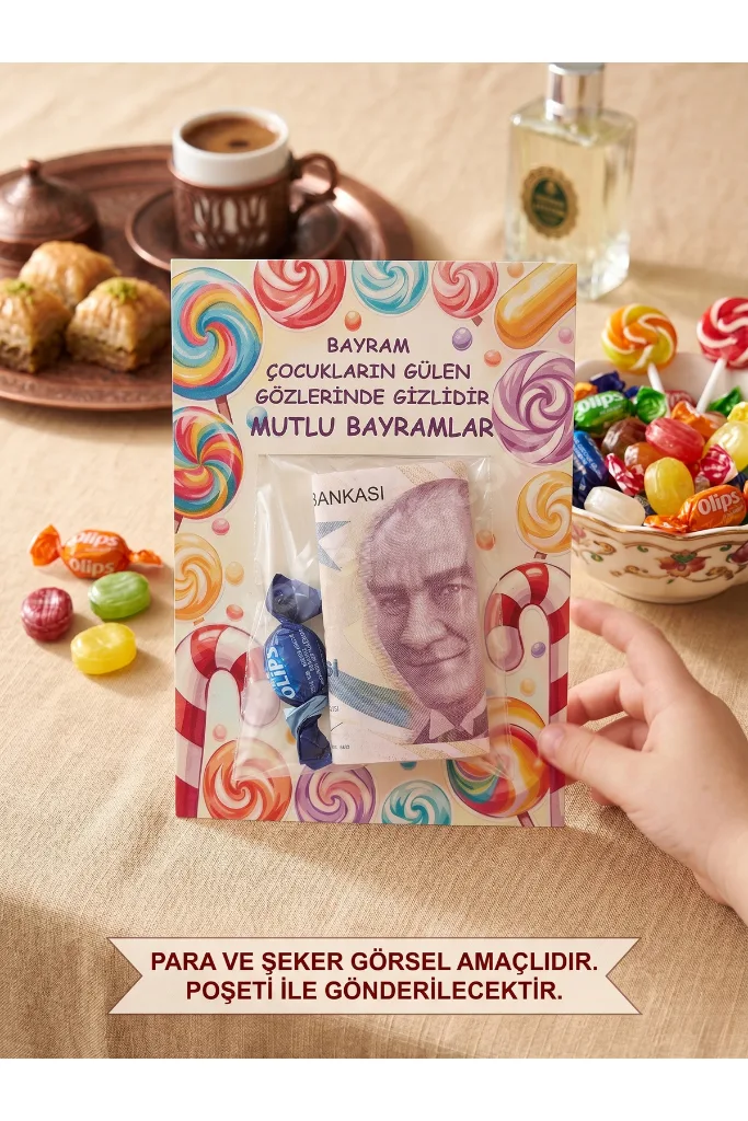 Bayram Harçlık ve Şeker Sunum Kartı - Poşetli 12 Adet
