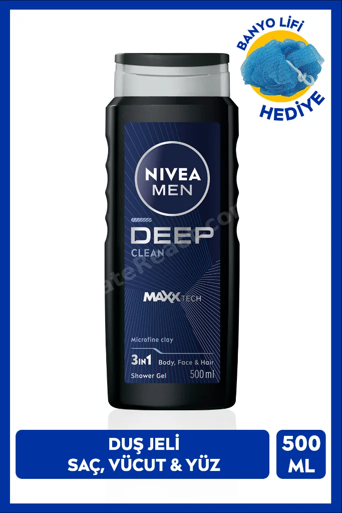 MEN Erkek Deep Clean Banyo Ve Duş Jeli 500ml, Vücut Saç Yüz İçin, Erkeksi Koku, Lif Hediyeli
