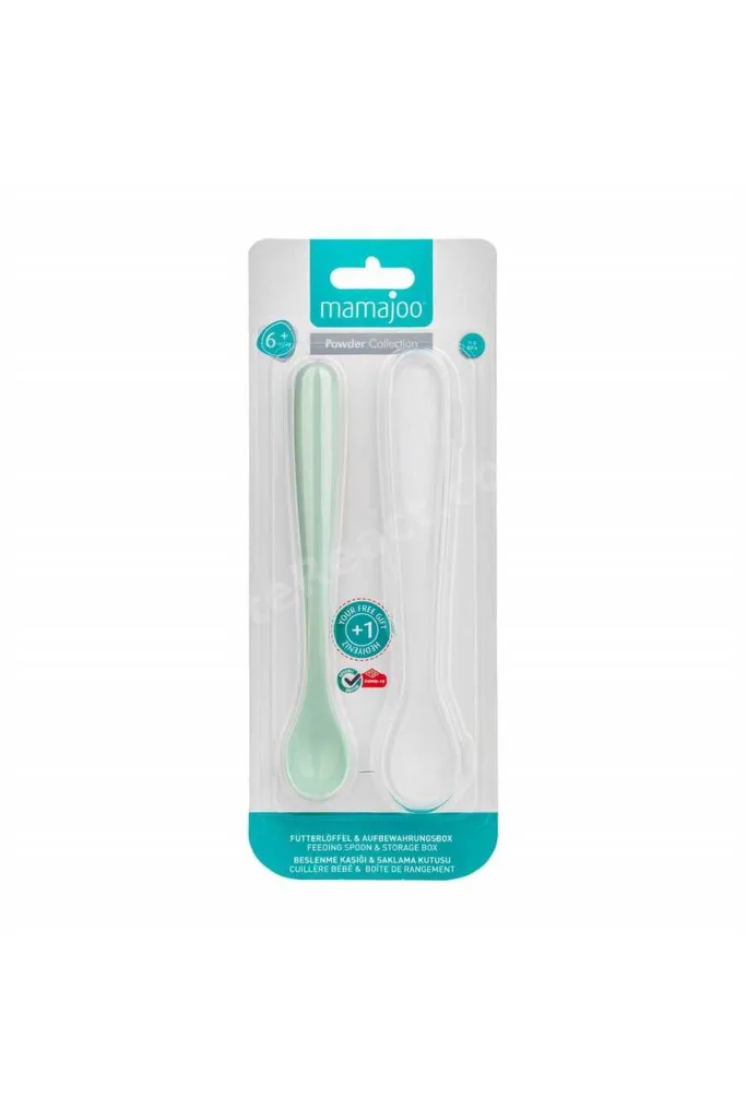 Antikolik Akıtmaz Alıştırma Bardağı 270 ml & İkili Ergonmik Beslenme Kaşığı - Powder Green