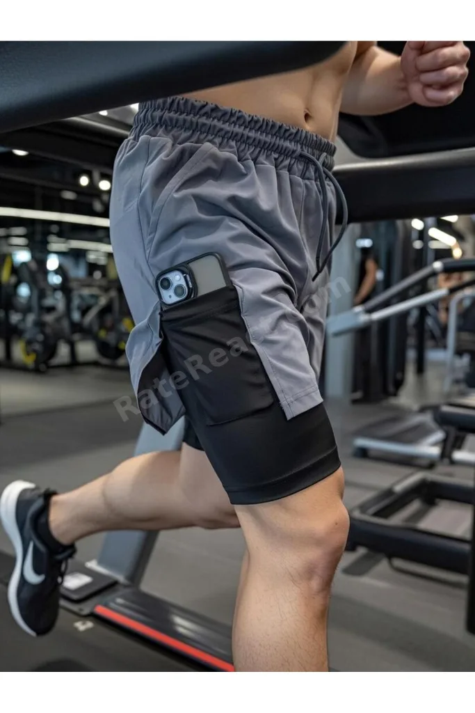 2 In 1 Şort Hızlı Kuruma Micropoly telefon cep'li havluluk Gym Ve Fitness Ekstra İç File Astarlı Outdoor Taytlı Şort