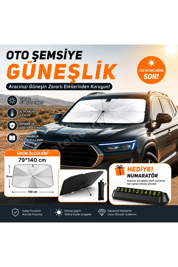 Araba Ön Cam Güneşlik Katlanabilir Güneşlik Şemsiye Ön Cam Gölgelik Büyük Boy 79 Cm X 140 Cm