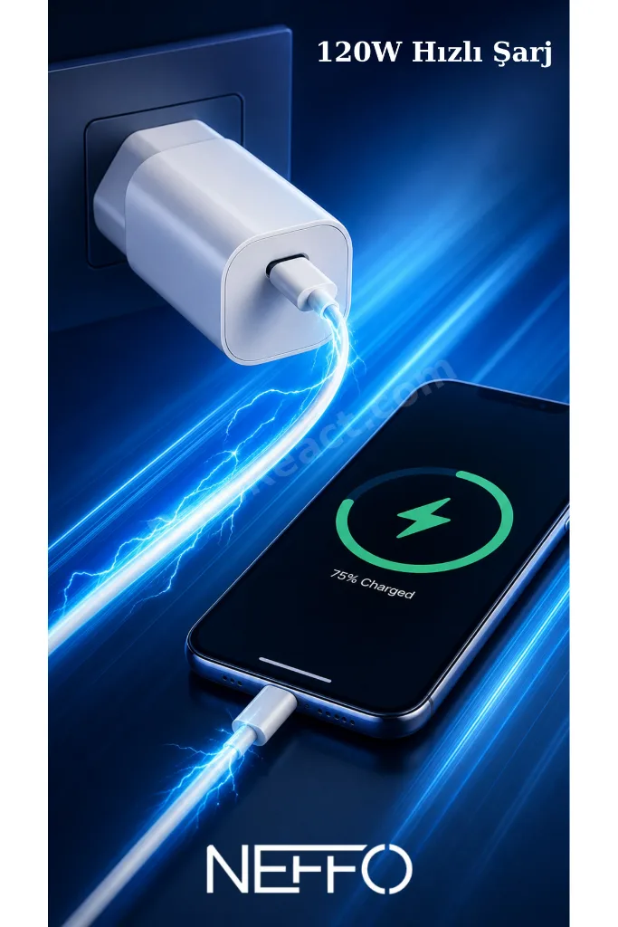 120W Süper Hızlı Şarj Cihazı Seti USB-C Turbo Adaptör