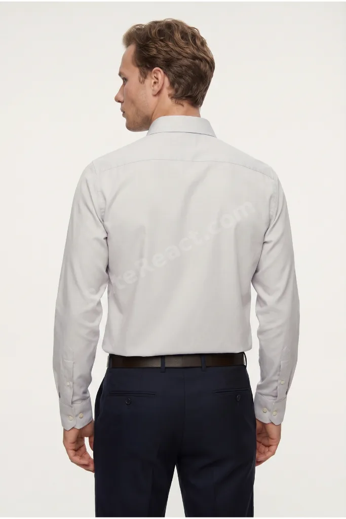 Ds Damat Slim Fit Gri Klasik Kravatlık Uzun Kol Kolay Ütülenebilir Gömlek