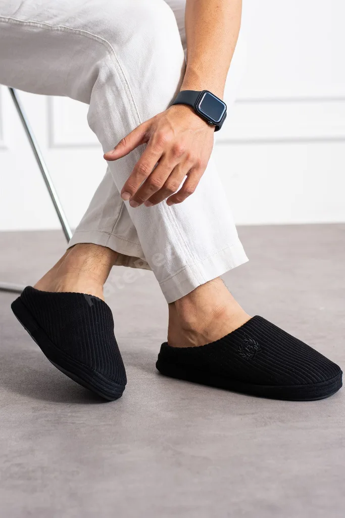 Unisex Nakışlı Kadife Fitilli Desen Rahat Yumuşak Tabanlı İçi Kürklü Ev Terliği
