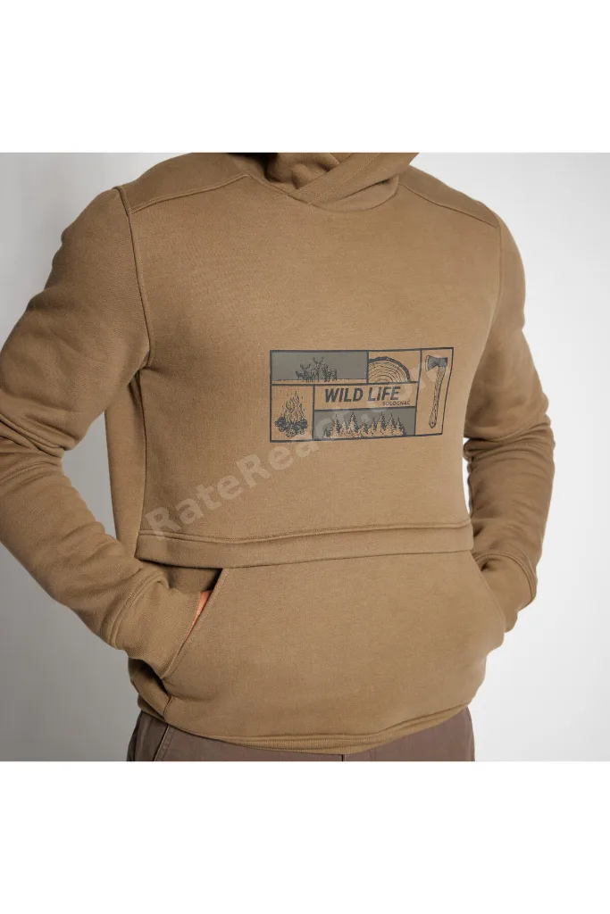 Solognac Erkek Kapüşonlu Sweatshirt - Avcılık ve Doğa Gözlemi - Bej - 500 Logo