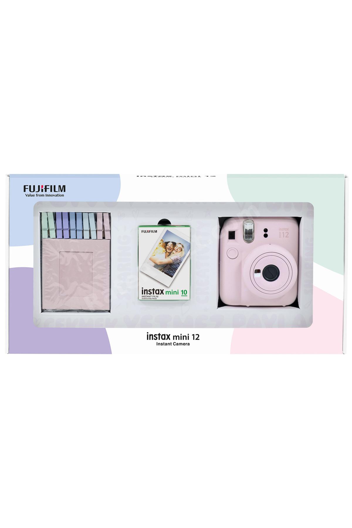 Instax mini 12 Pembe Fotoğraf Makinesi 10'lu Film ve Mandal Bundle Box